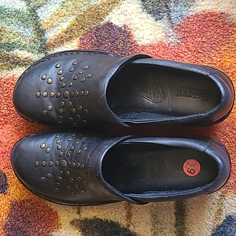 Born Surina Black Studded Leather Slip-On Shoes Size 6.5
